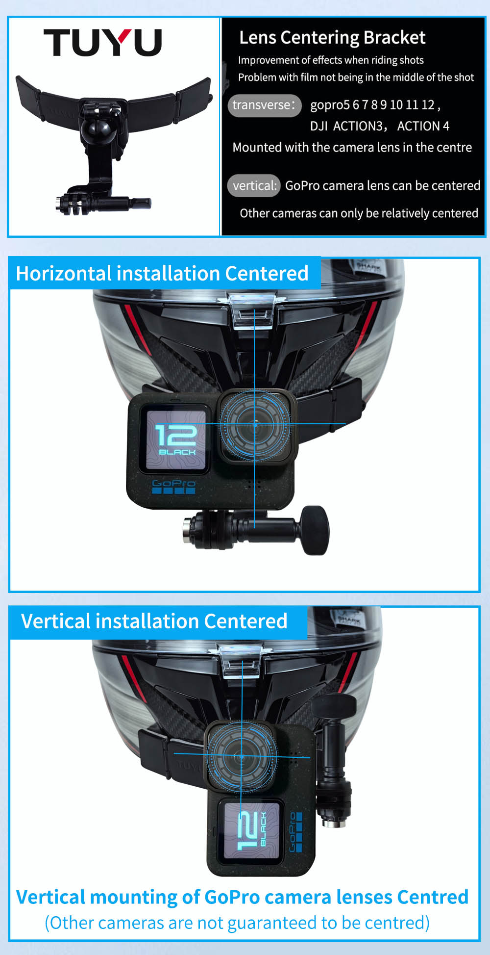 TUYU Full Face Helmet Chin Mount Holder GoPro Hero 12 11 10 Insta360 ...