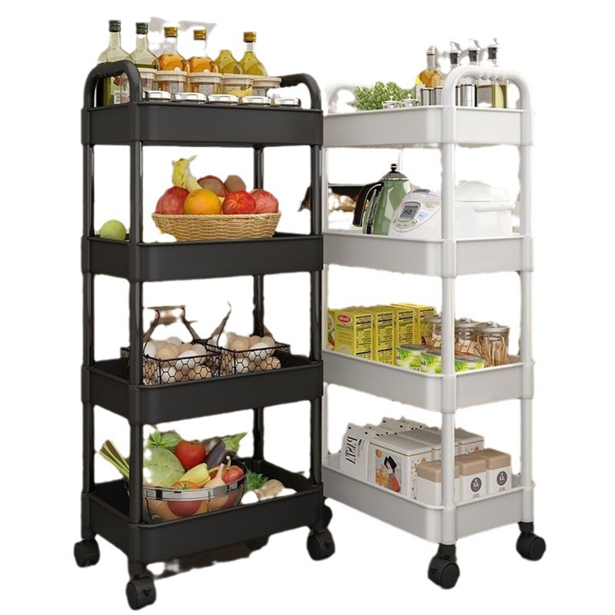4/5 Tier Trolley Rack Kitchen Bathroom Storage Rack with 4 hooks ...