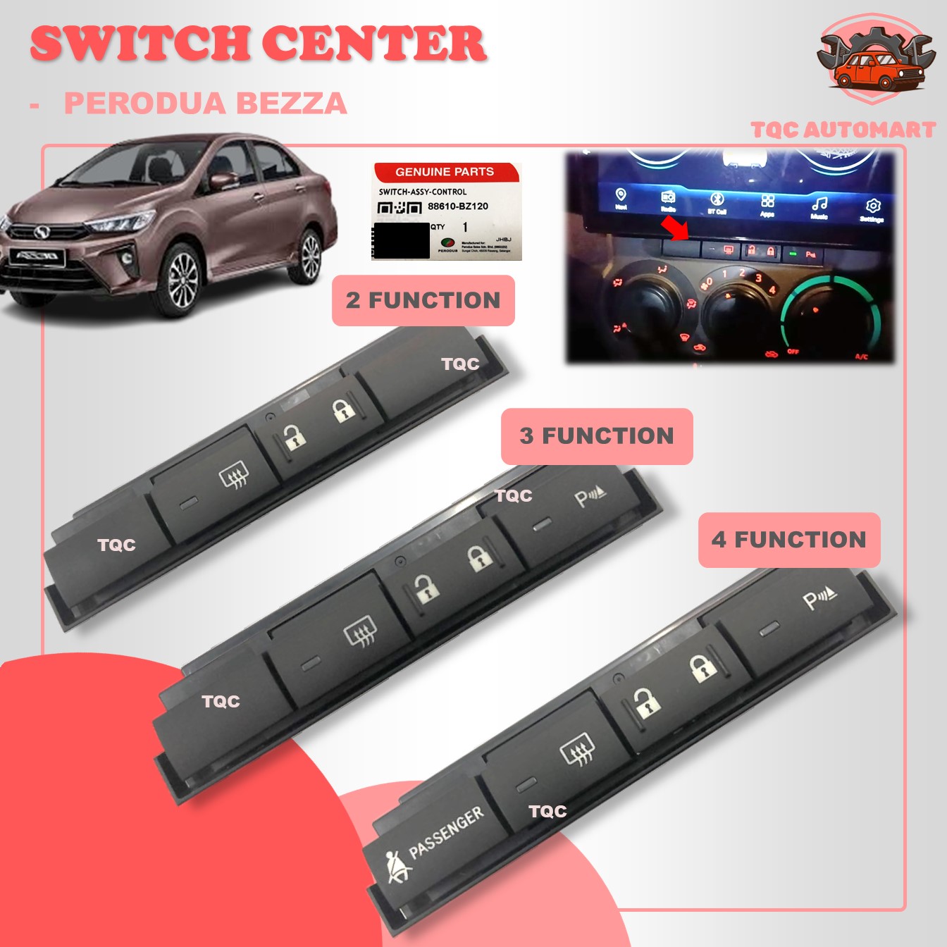 ORIGINAL PERODUA BEZZA ALL MODEL DASBOARD CENTER SWITCH HAZARD HEATER ...