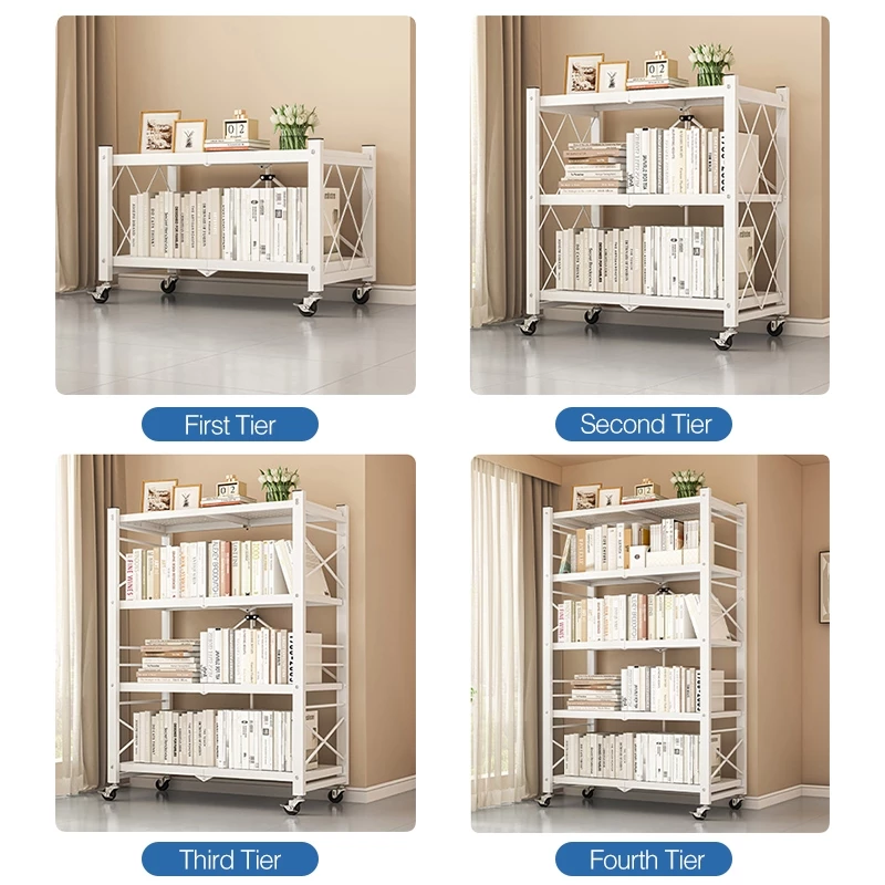 Foldable Storage Rack With Whee 3/4/5 Tiers Kitchen Rack Shelf ...