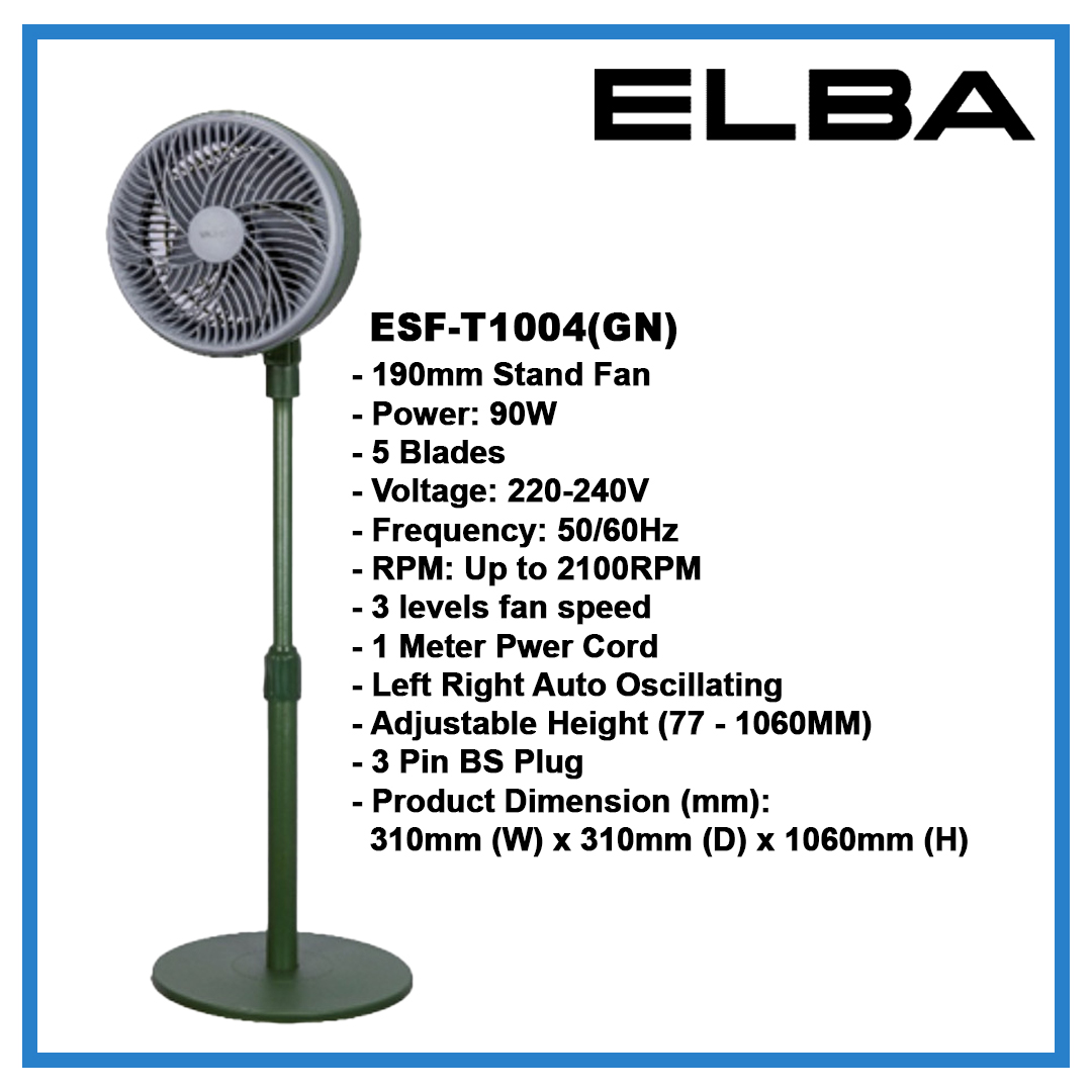 ELBA ESF‑R0803(BL) 180mm / ESF-T1004(GN/BL/WH) 190mm 90W 5 Blades Stand ...