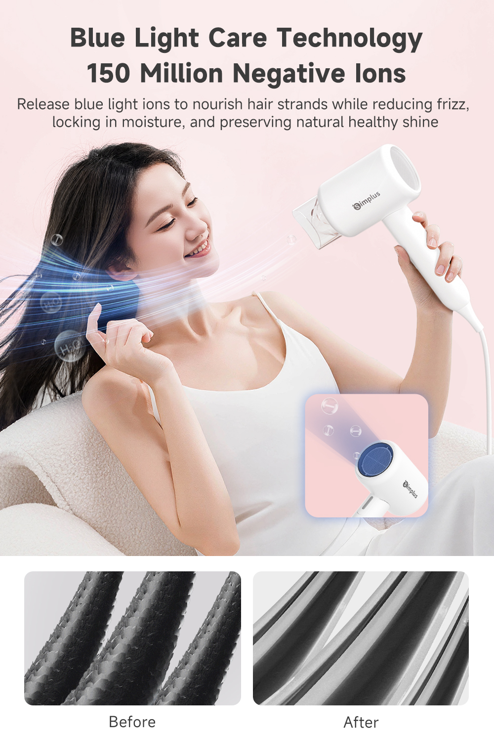 【Best Value for Money】 Simplus Pink Hair Dryer Mini Foldable Design 3 ...