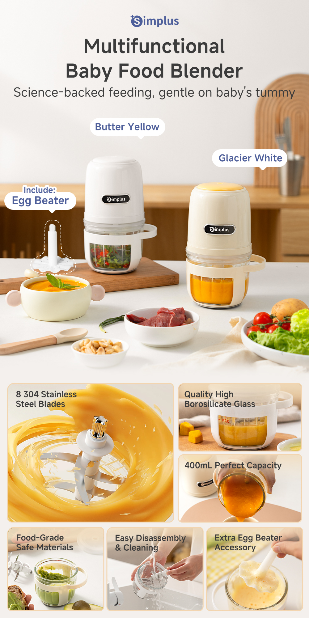 Simplus 400ML Mini Baby Food Processor丨304 Stainless Steel丨200W ...