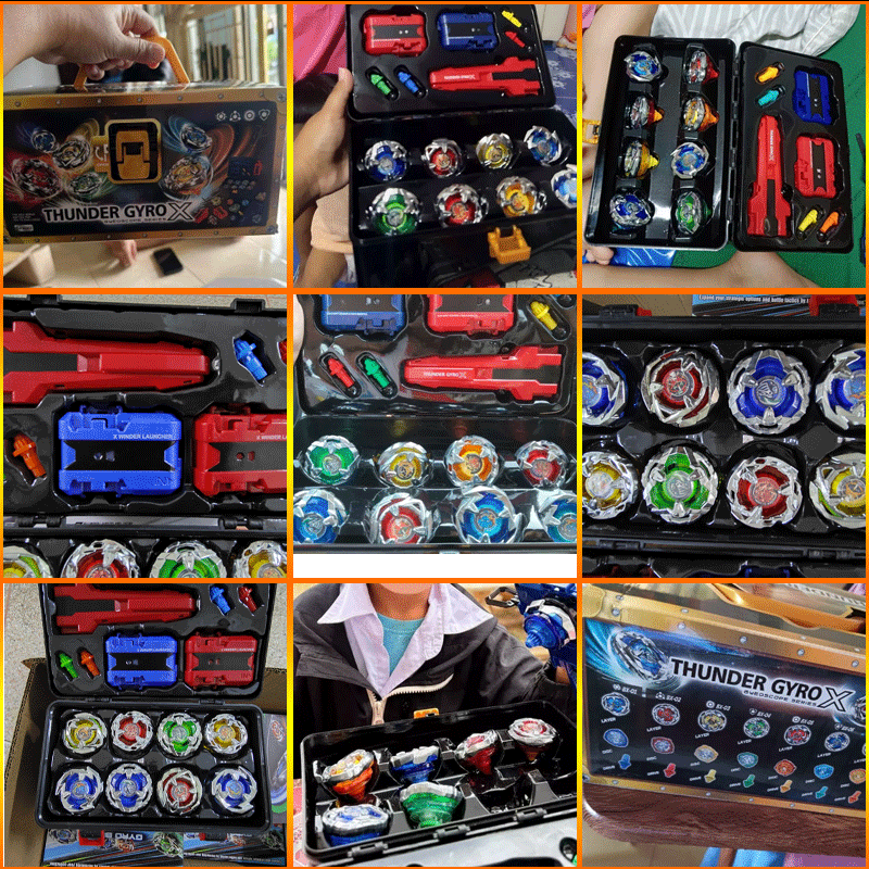 Gasing Burst Set with 8 Spinning Tops+Launchers+Storage Box, Thunder ...