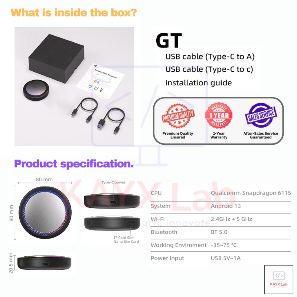 [KAYX LAB] CarPlay Android GT Box Android 13 (4GB RAM 64GB Storage) 8 ...