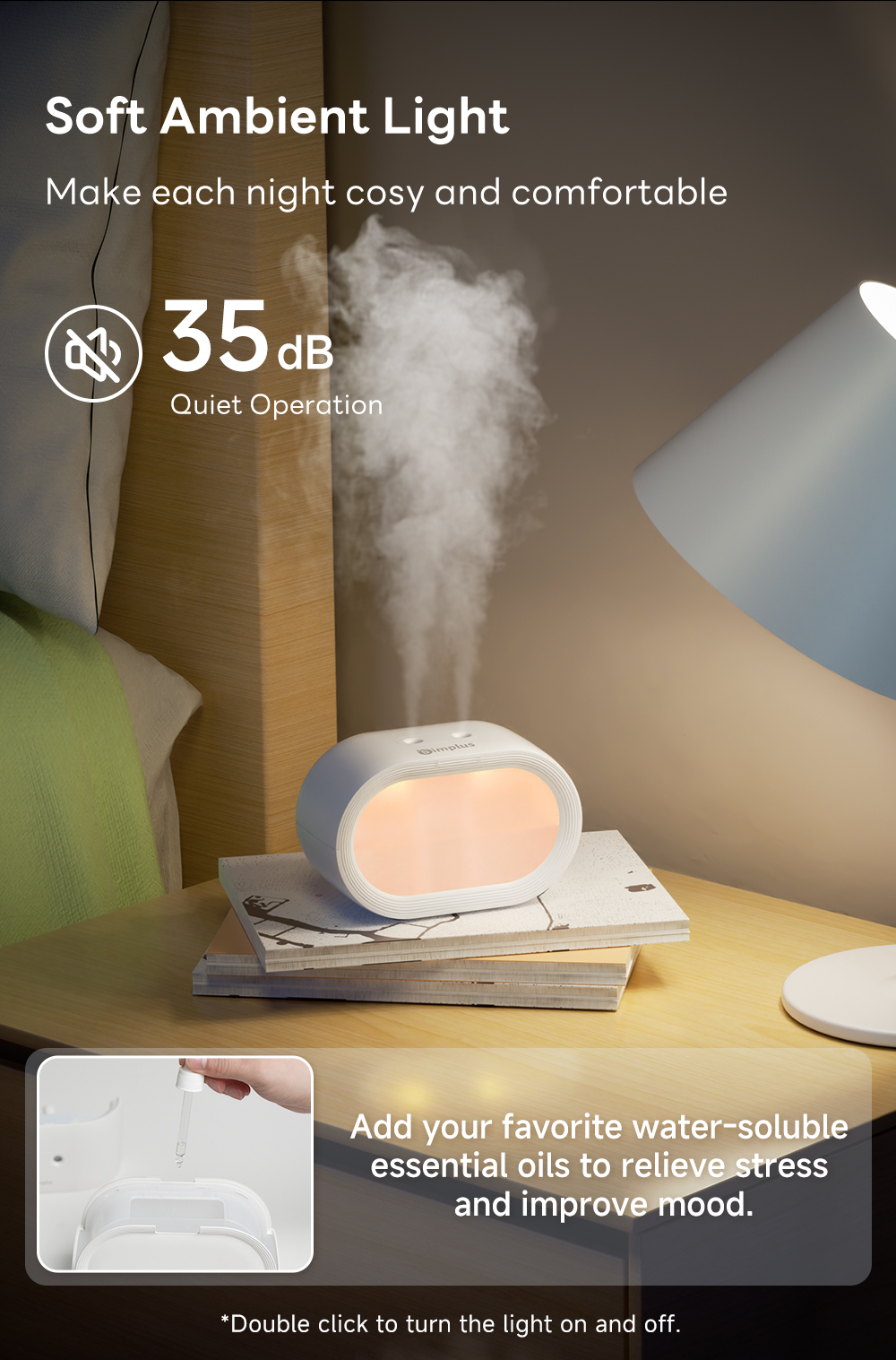 Simplus Humidifier Mini Desktop Dual-Spray with Ambient Light 500ml ...