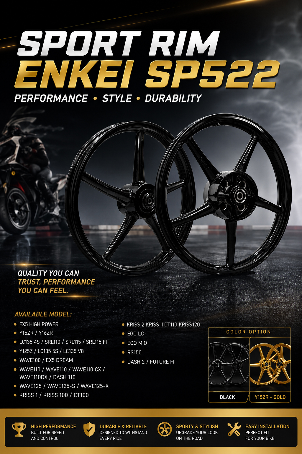 SP522 SPORT RIM Y15ZR Y16ZR Y125Z LC135 WAVE EX5 DREAM WAVE125 KRISS ...
