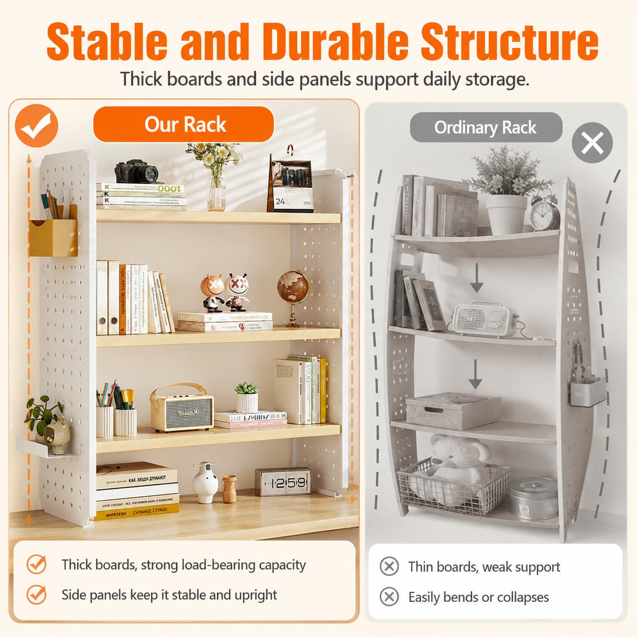 Desktop Storage Rack Home Office Bookshelf Rak Buku Hole Board Student ...