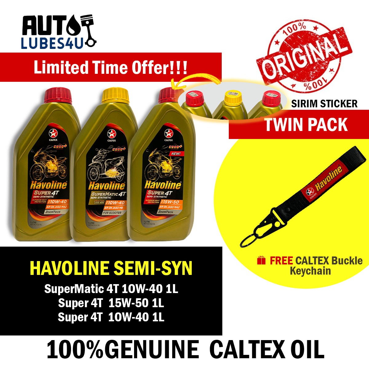 [2 Bottles] Caltex Havoline Super 4T Semi Synthetic Motorcycle Oil ...