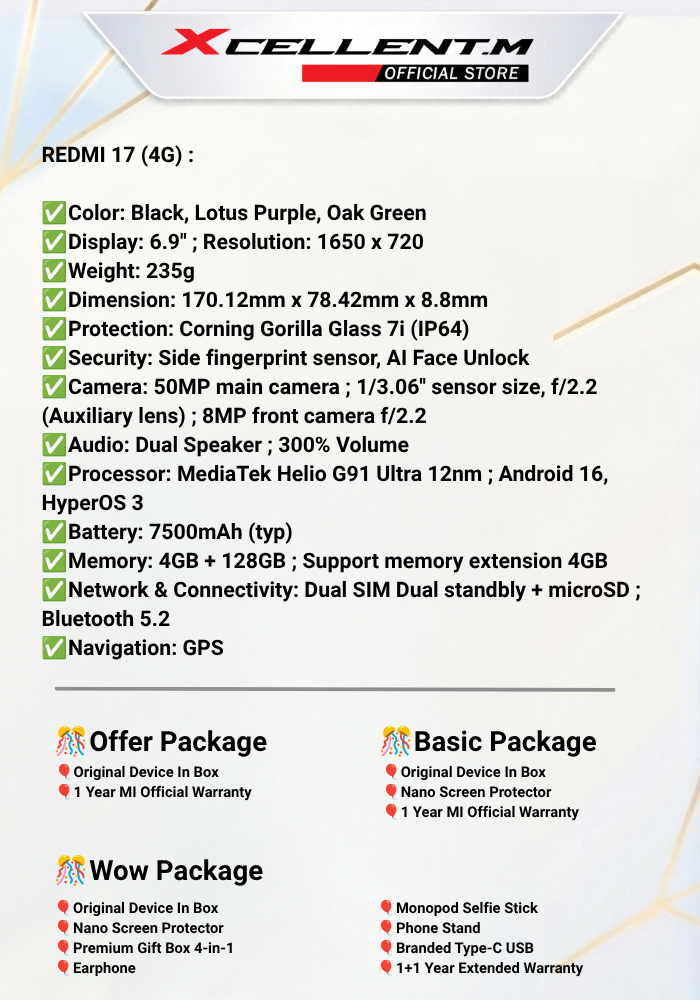 REDMI 17 (4G) [4GB RAM 128GB ROM] | Shopee Malaysia