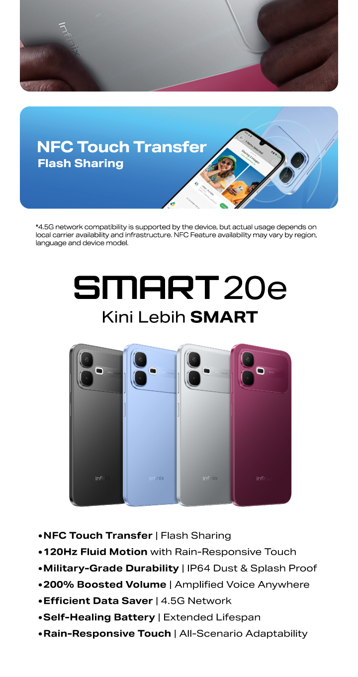 [NEW] Infinix SMART 20E 4+128GB | NFC Touch Transfer & Flash Sharing ...
