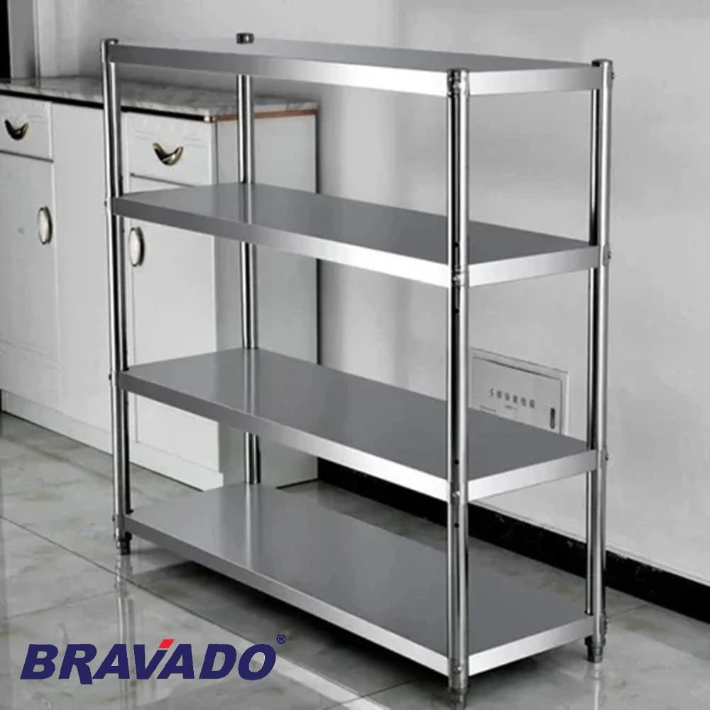 🔥SUS 304 🔥BRAVADO 4 TIER Stainless Steel Storage Shelf Rack Kitchen ...