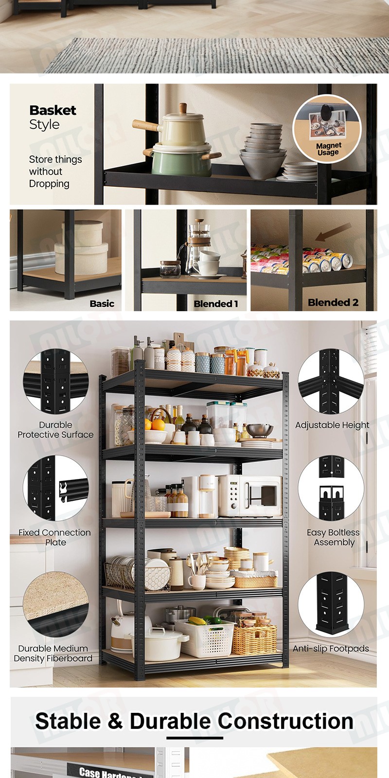 ⬜ 5 Tier Rak Besi Bertingkat Metal Boltless Rack Home Kitchen Store ...