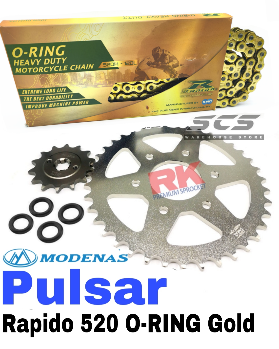 RAPIDO Sprocket Set Pulsar NS200 RS200 520 JRP O-Ring Gold Chain F14 ...