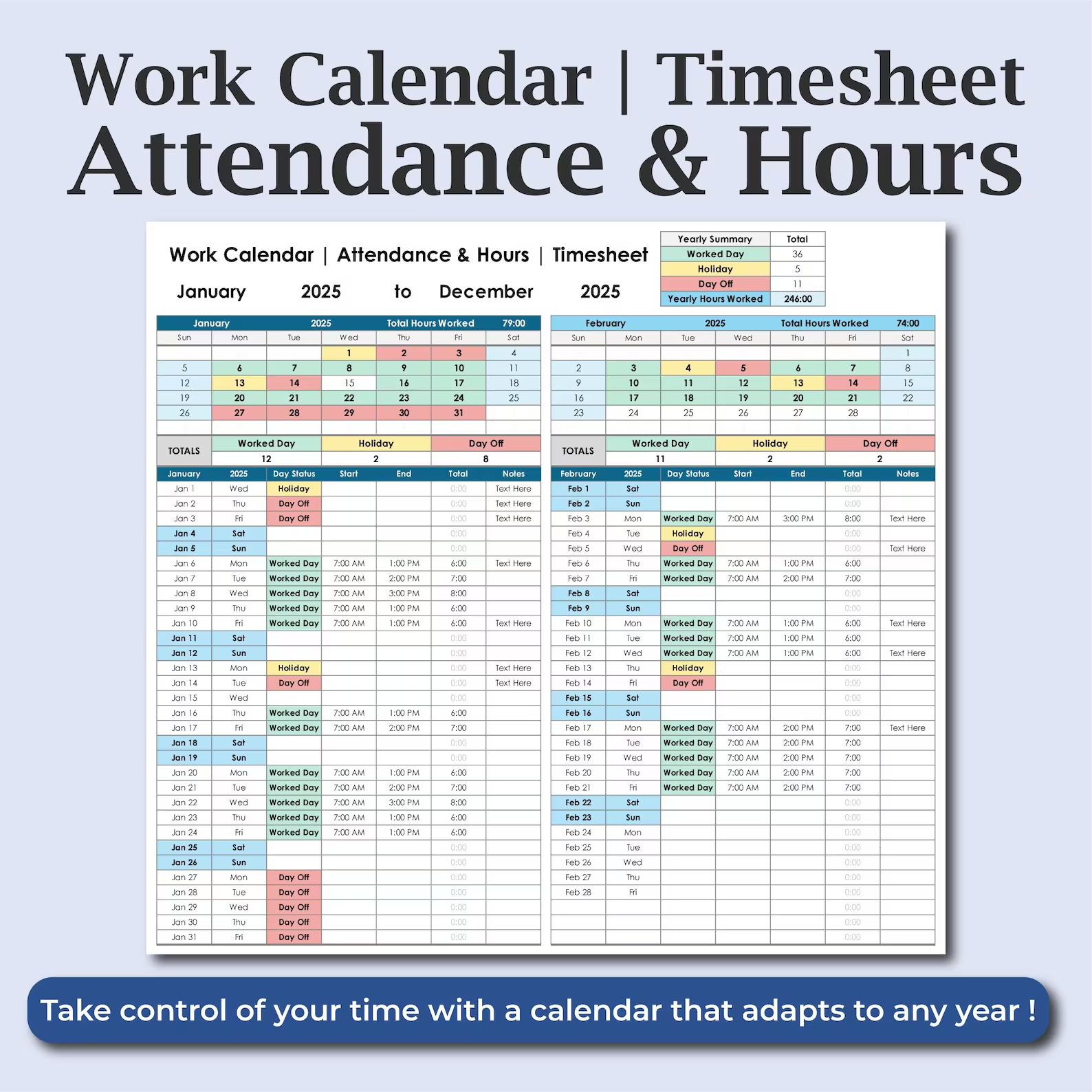 Work Calendar Spreadsheet Excel Google Sheets Template Attendance ...
