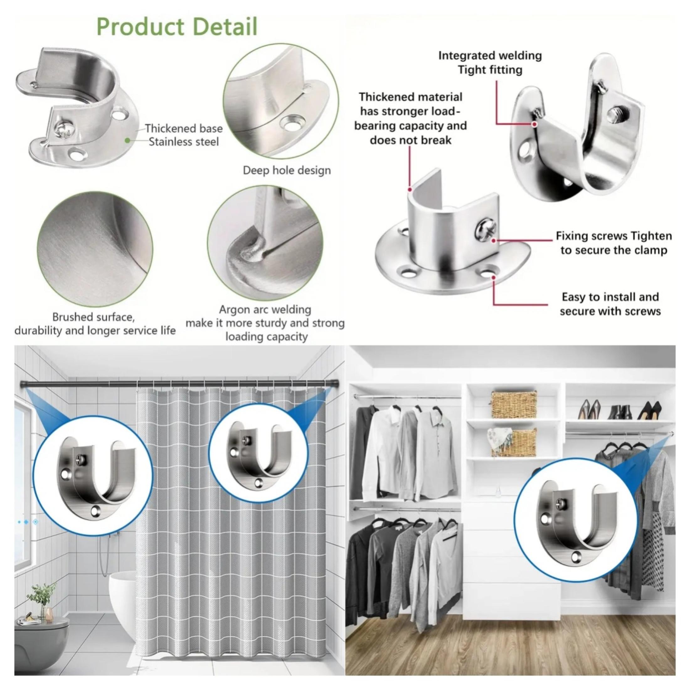 Wardrobe Bracket Heavy Duty Stainless Steel Round Tube Socket Flange