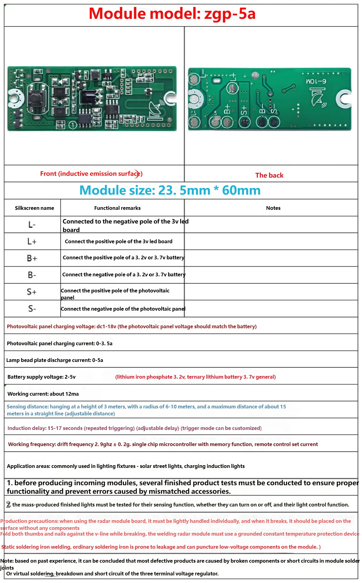 LED integrated solar radar sensor controller street light 3.2V 3.7V ...