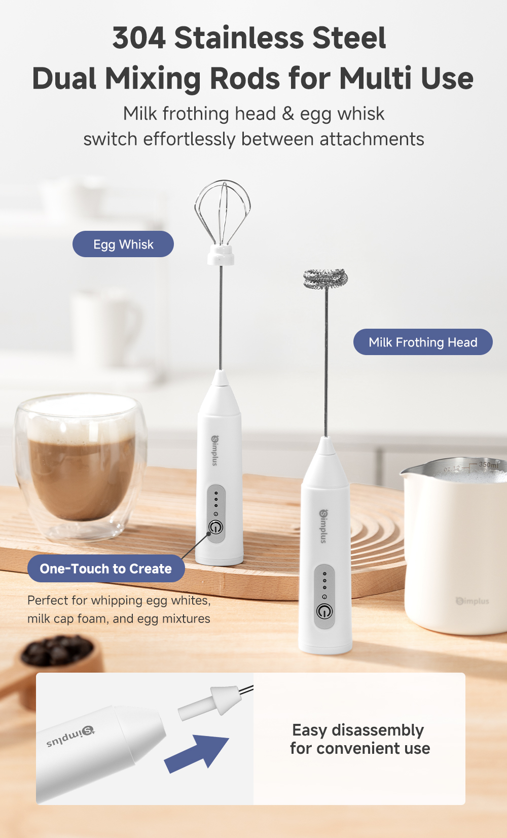 【New Launch】Simplus Wireless Electric Milk Frother & Egg Whisk丨Long ...