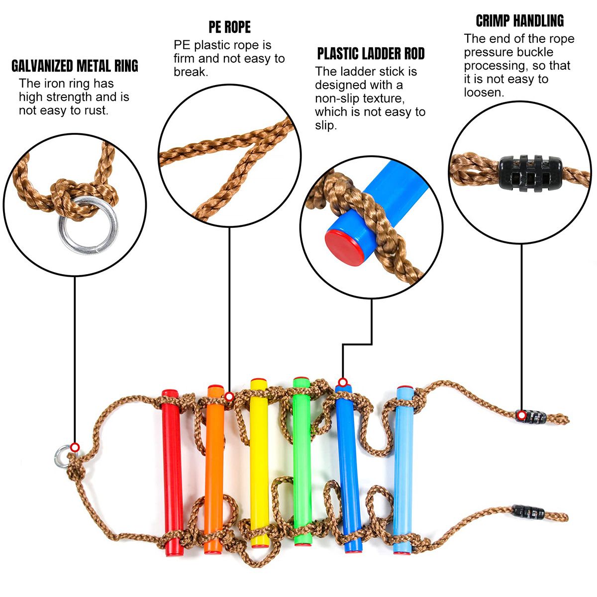 Kids Hanging Rope Colorful Ladder Climbing Toy Wooden Rope Fitness ...