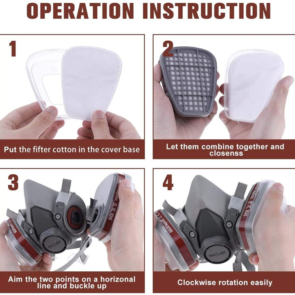 Half Face Safety Respirator Mask 6200# Gas Mask Filter Cotton Dust ...