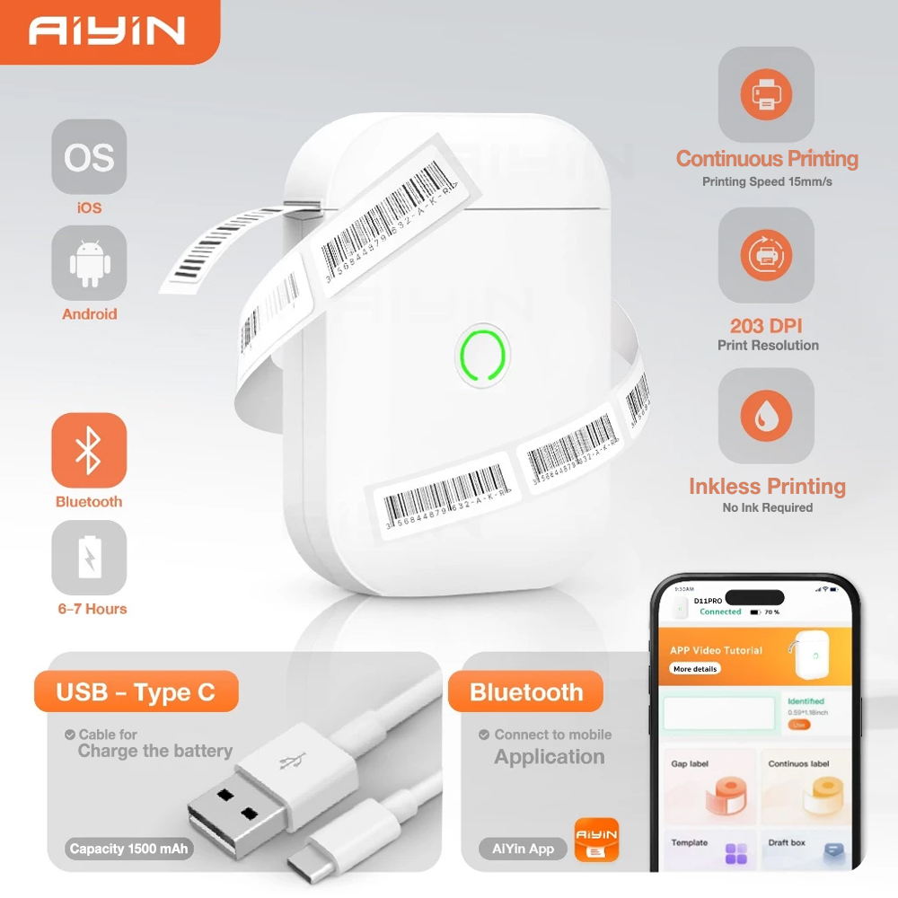D11 Label Printer Portable Printer Name Tag Printer Label Maker Machine ...