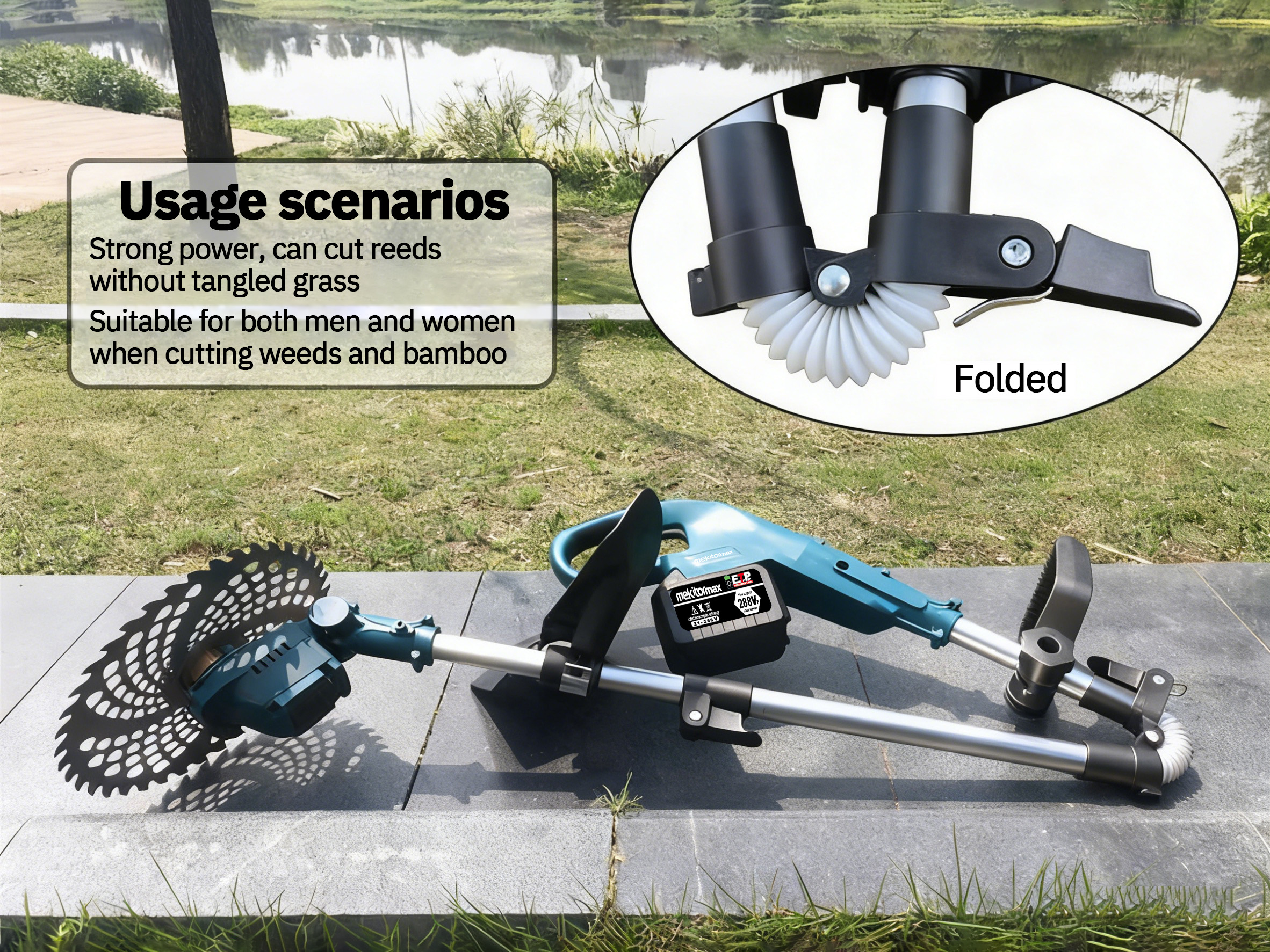 Mekitor Cordless Brushless Mesin Rumput Bateri Heavy Duty Grass Cutter ...
