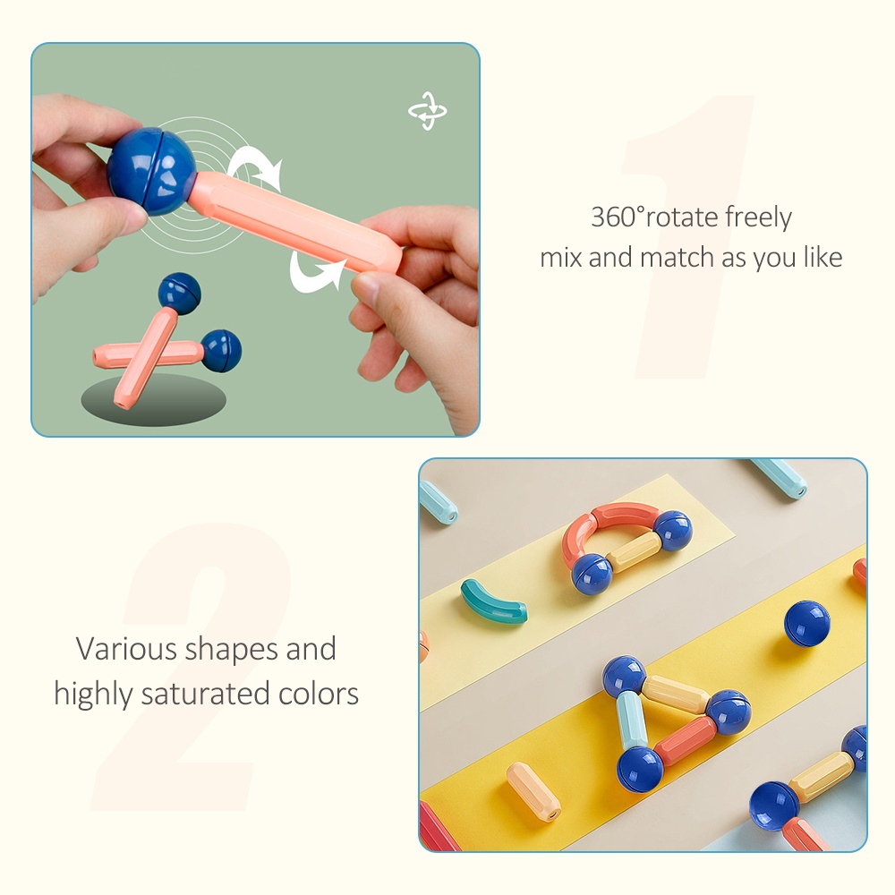 Bevavar Magnetic Stick & Ball Building Set for Kids – 3D Geometry STEM ...