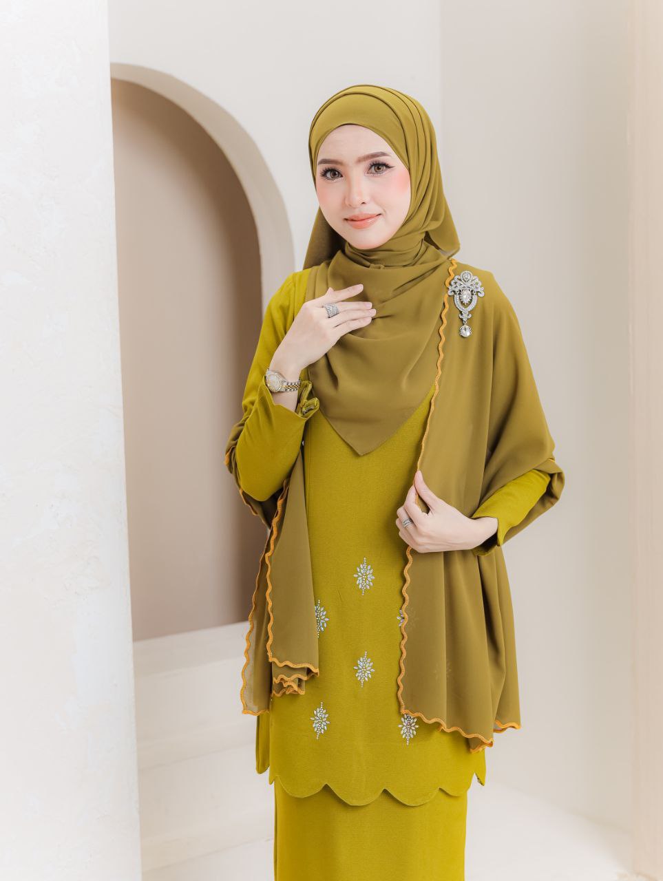 SET COMBO SELENDANG BAHU RAYA 2026 BAJU KURUNG REENA 2.0 SCALLOP MODEN ...