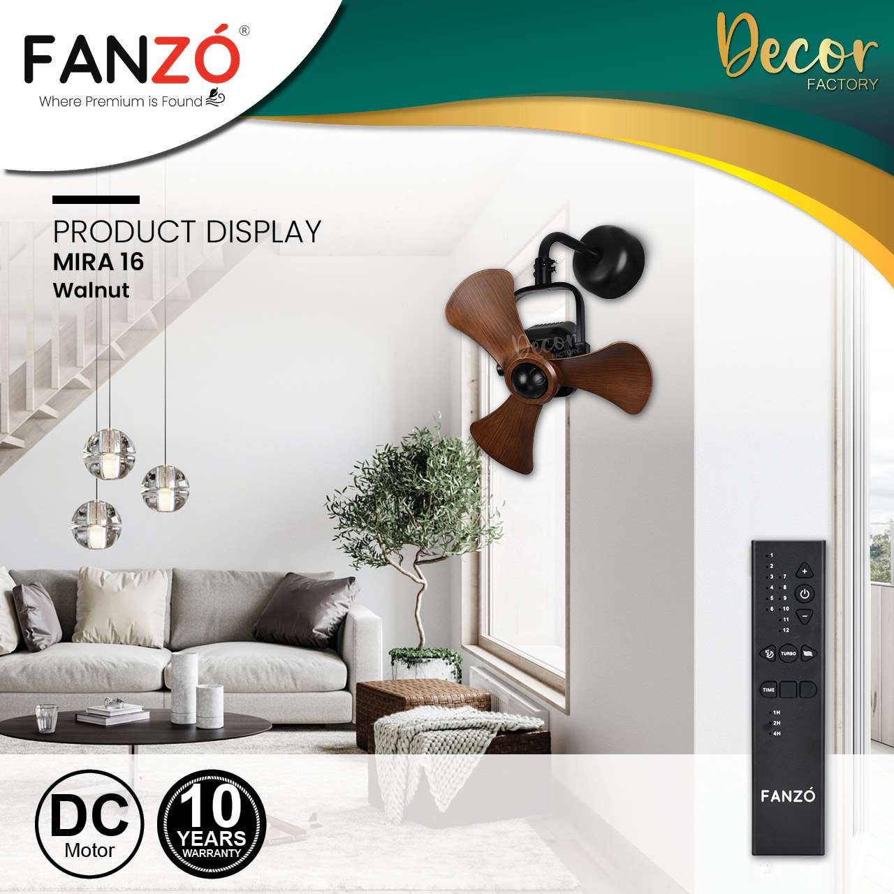 FANZO Fan FANZO MIRA 16 Inch 3 Blades 12 Speed DC Motor With Remote ...