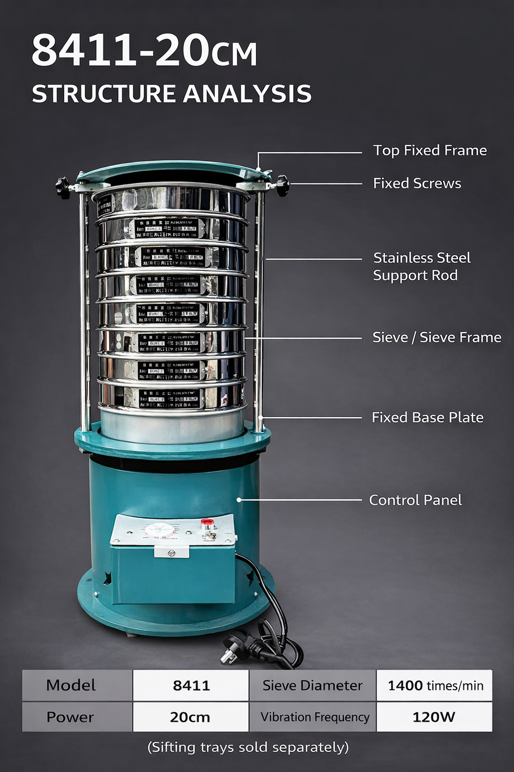30CM /20CM diameter 8411 type electric vibrating screen machine sieve ...