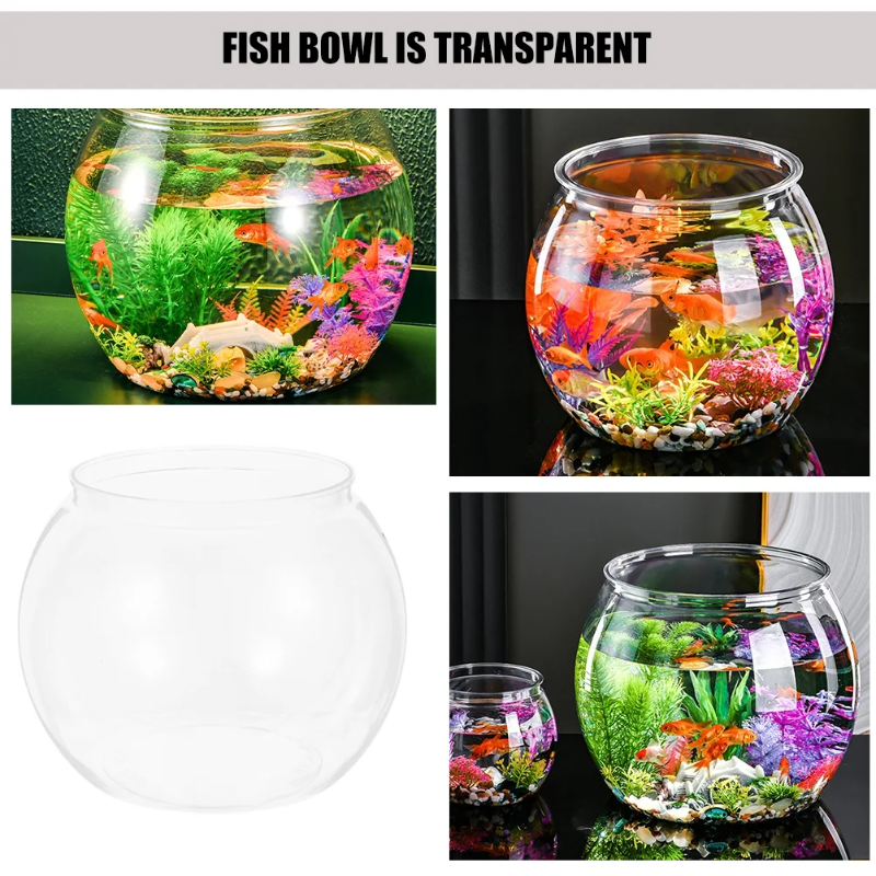 8 Sizes Transparent Fish Tank Plastic Round Durable Fish Bowl Desktop ...