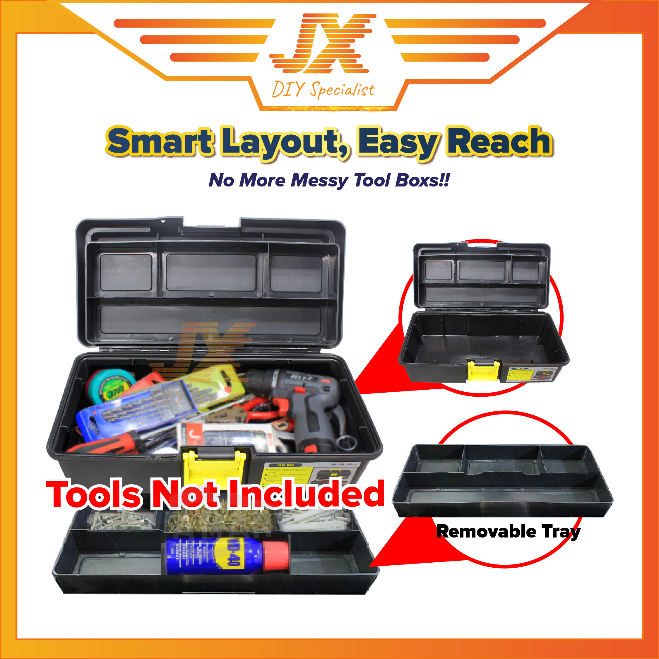 15 Inch Heavy Duty Quality Plastic Tool Box Hardware Multipurpose ...