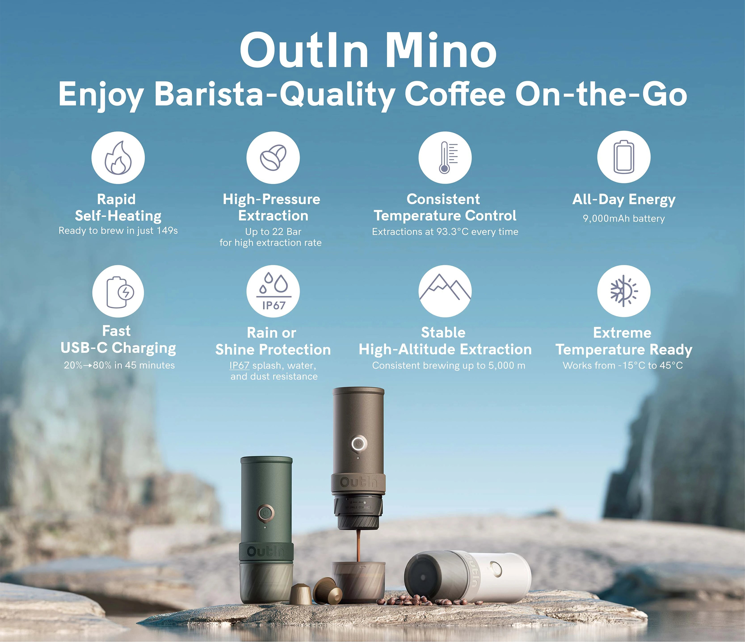 OutIn Mino Portable Electric Espresso Machine With 149 Seconds Self ...