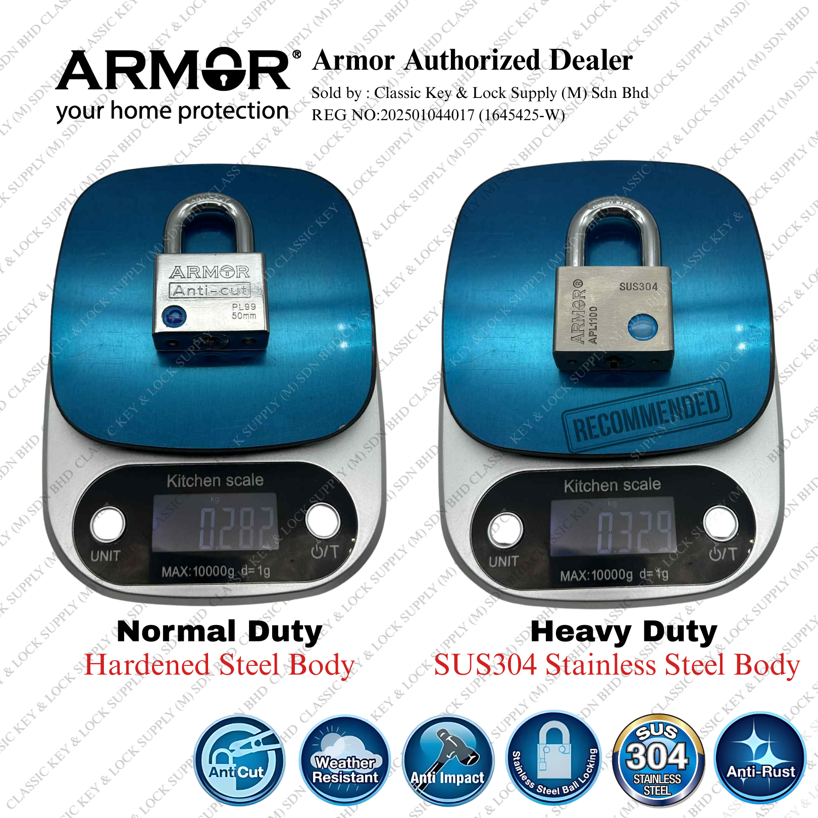 ARMOR 50mm APL-99 Key Alike Padlock Anti-Cut APL-1100 Stainless Steel ...