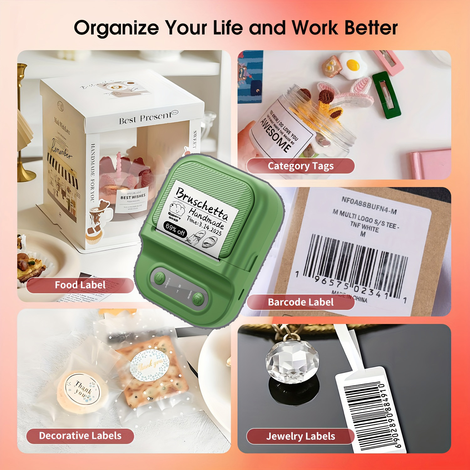 𝐒𝐪𝐢𝐧𝐜𝐡 Label Printer Portable Label Maker B21 Mini Inkless Thermal ...