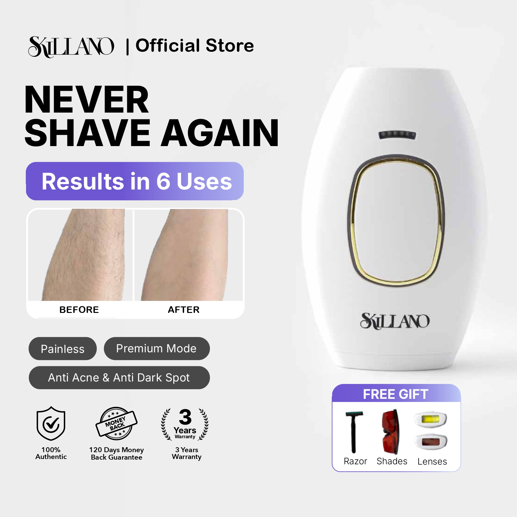 SKILLANO IPL Laser Hair Removal Machine 永久性激光IPL除毛仪 | Shopee Malaysia