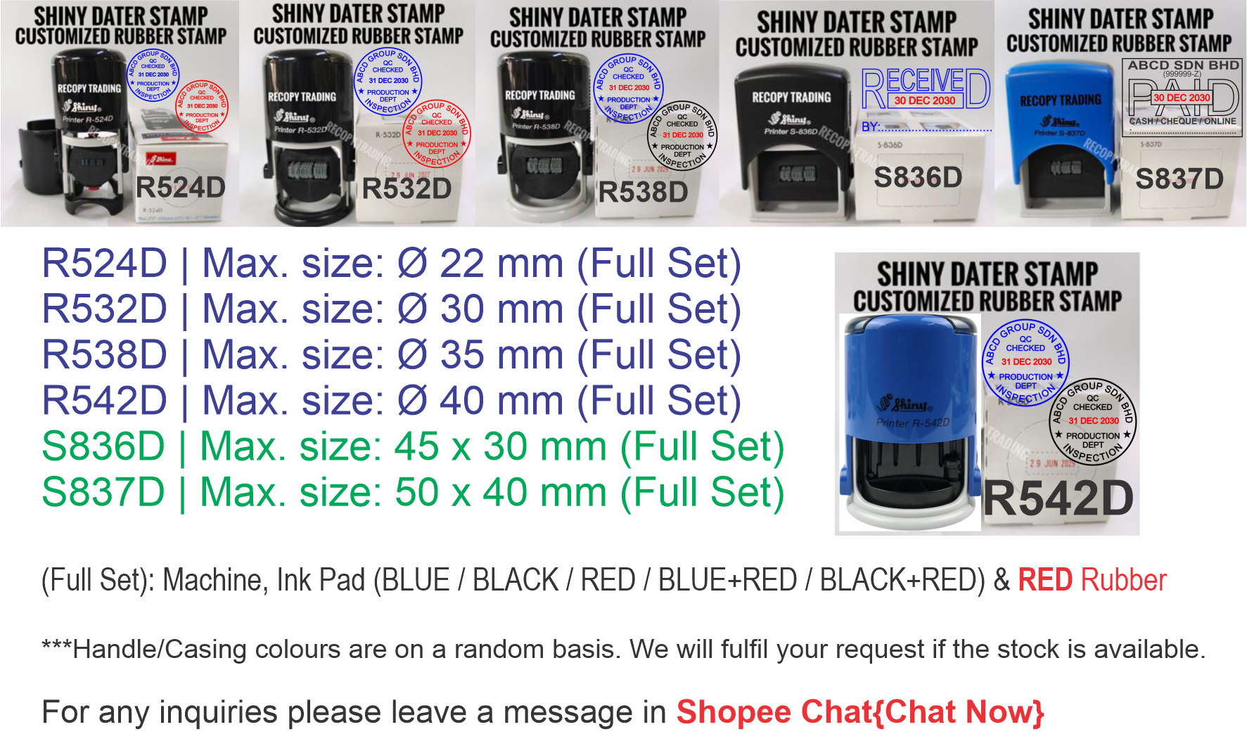 SHIP SAME DAY | Shiny Dater Stamp R524D R532D R538D R542D S836D S837D ...