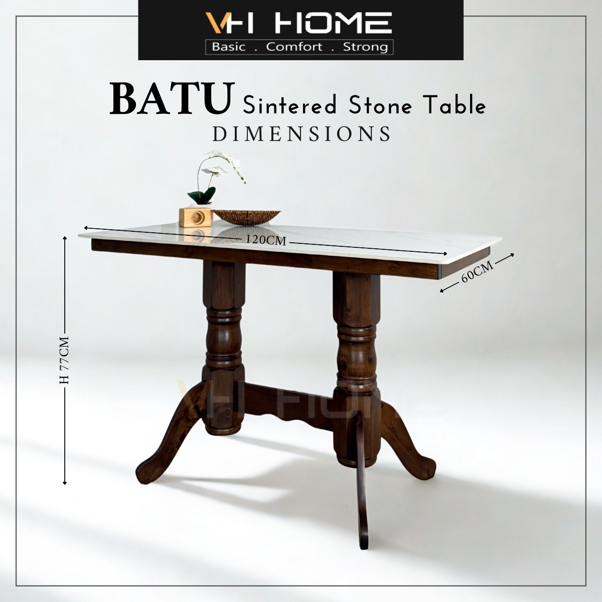 BATU Sintered Stone Dining Table 3ft Round / 2.5ft Square Dining Table ...