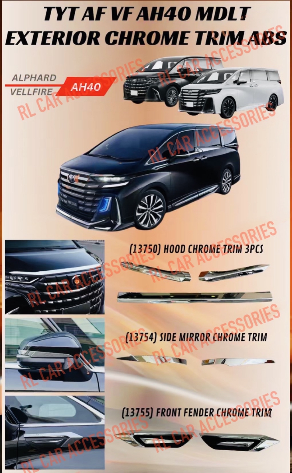 Toyota vellfire alphard AH40 2023 - 2026 chrome garnish cover front ...