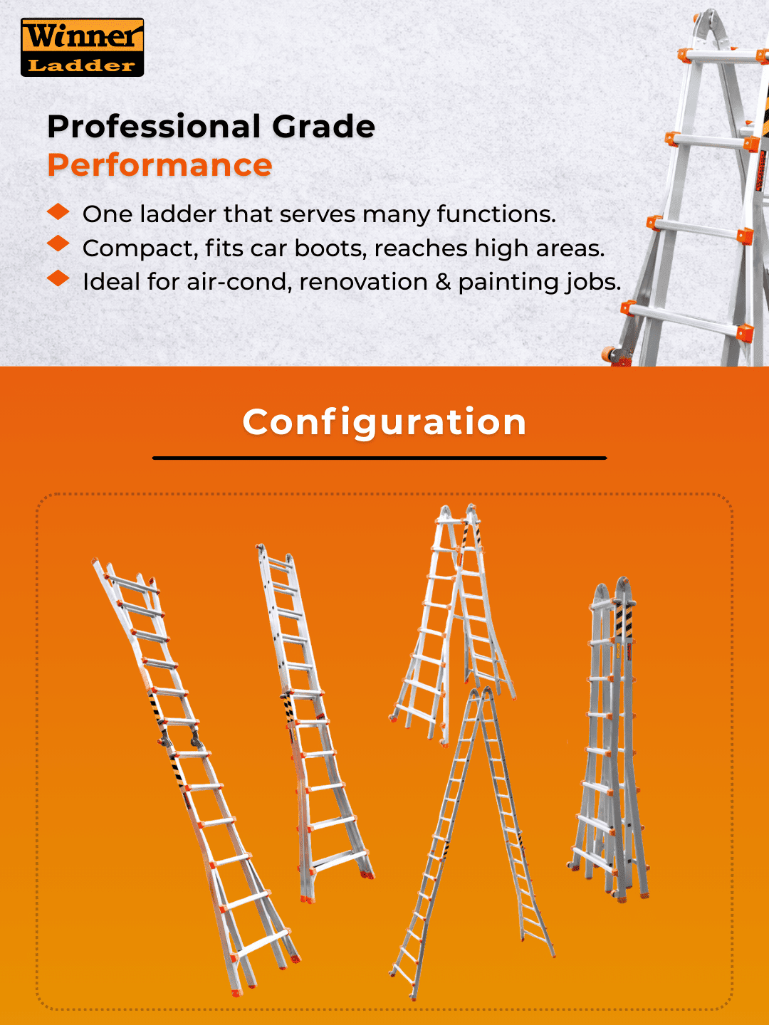 Winner Ladder Aluminium Compact Ladder WCL-32 Multipurpose Ladder 32 ...