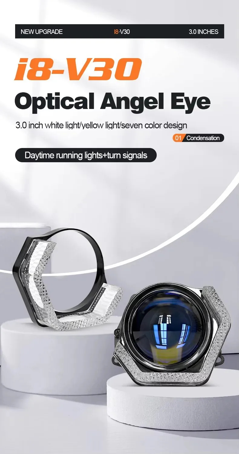 2Pcs 3 Inch LED Angel Eyes Bi Xenon Projector Lenses Car Angel Eye Halo ...