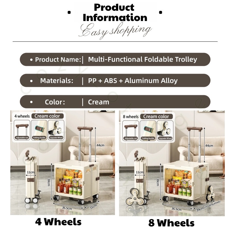 【Local Stock】Portable Trolley Shopping Cart Large Space Trolley , Easy ...