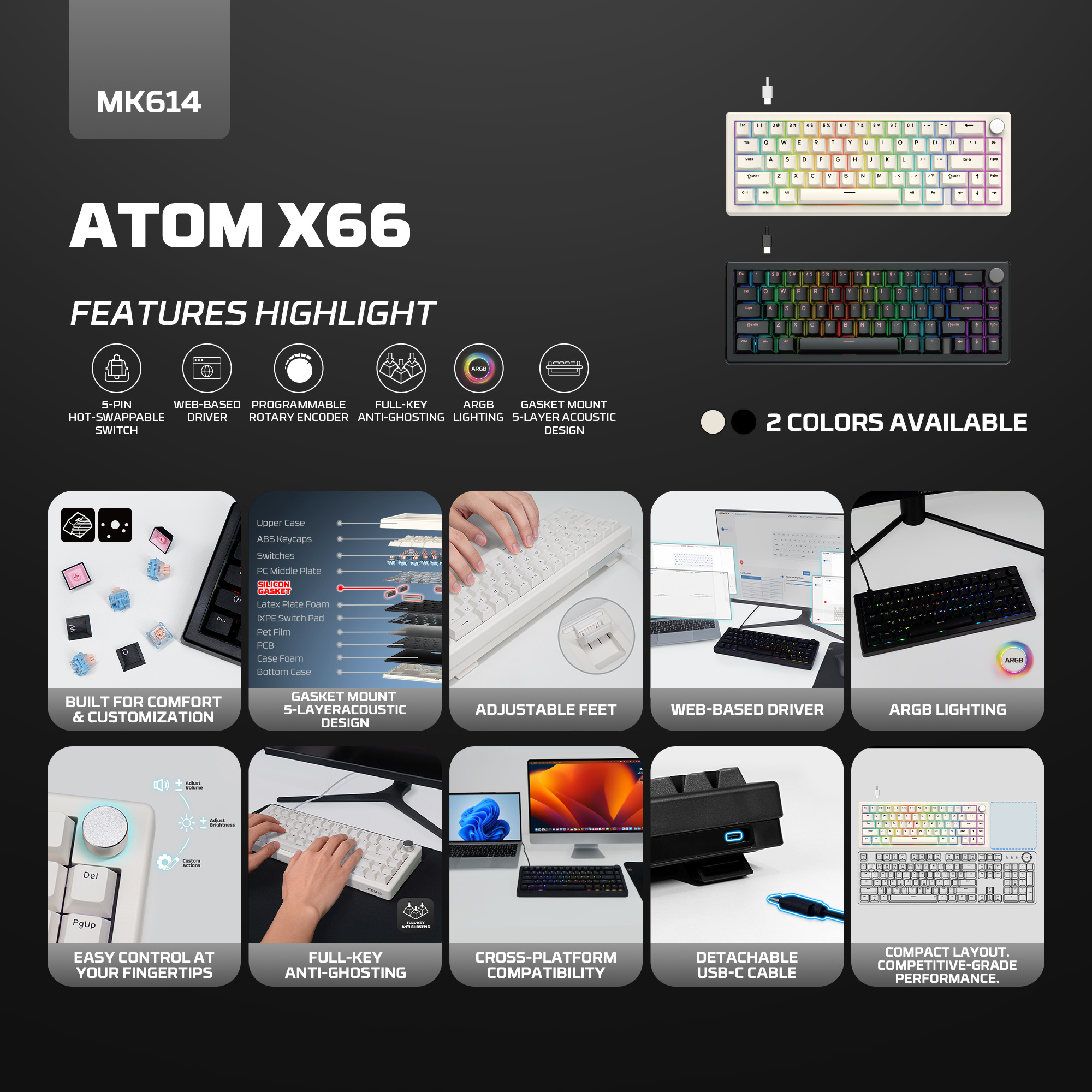 Fantech Atom X66 MK614 Mechanical Keyboard | Hot-Swappable Switch | ABS ...
