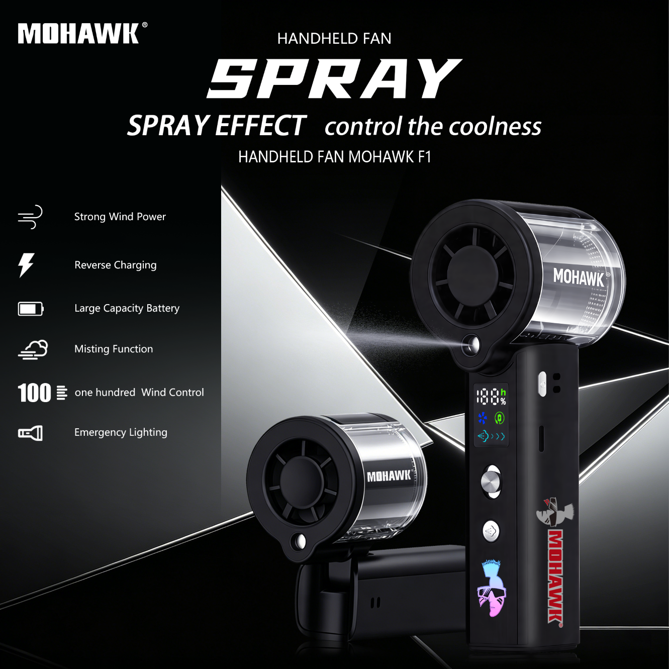 Mohawk F1 Kipas Tangan Mist Fan Cooling | 3000mAh Rechargeable | 100 ...