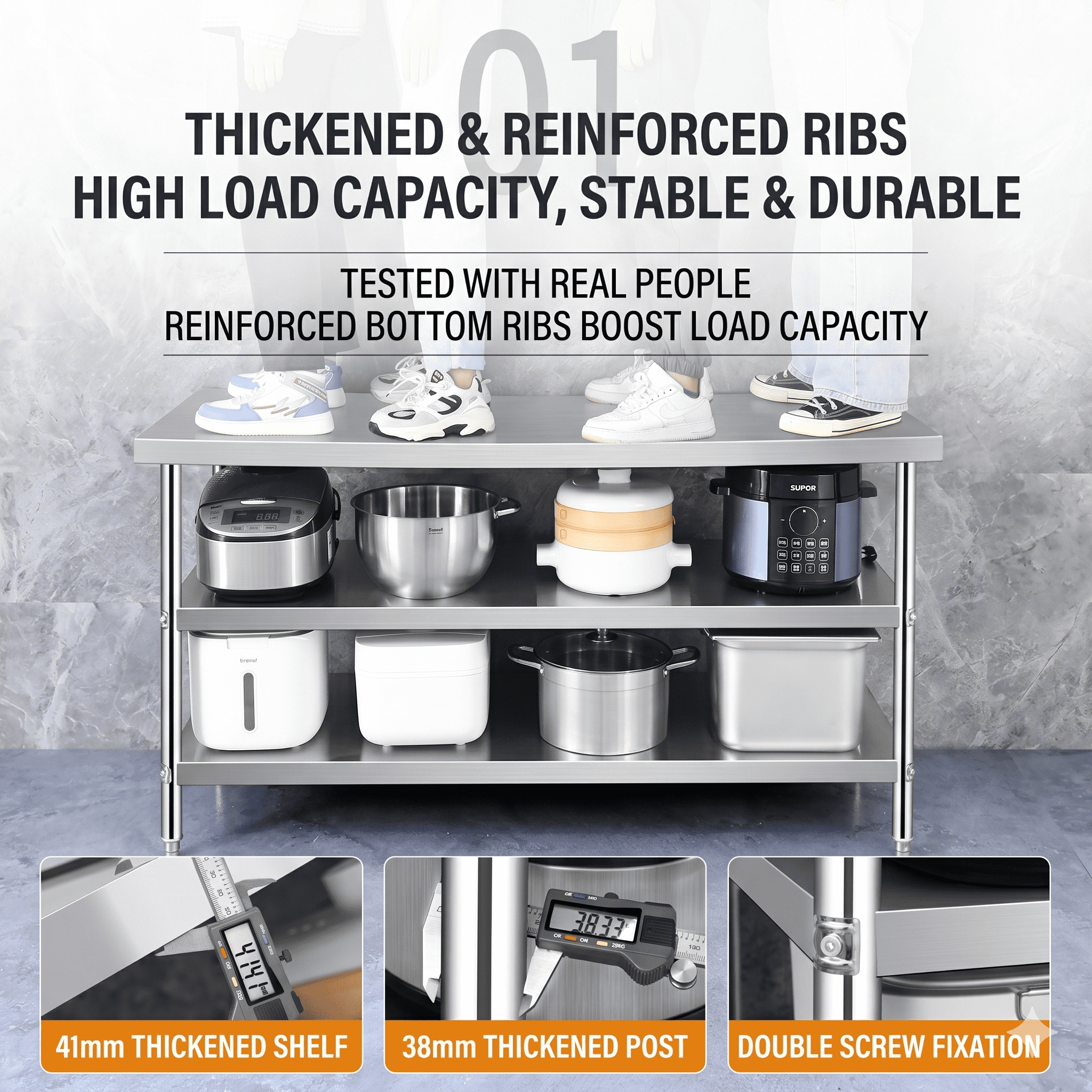 Kitchen Workbench 304 Stainless Steel Heavy Duty Storage Rack Round ...