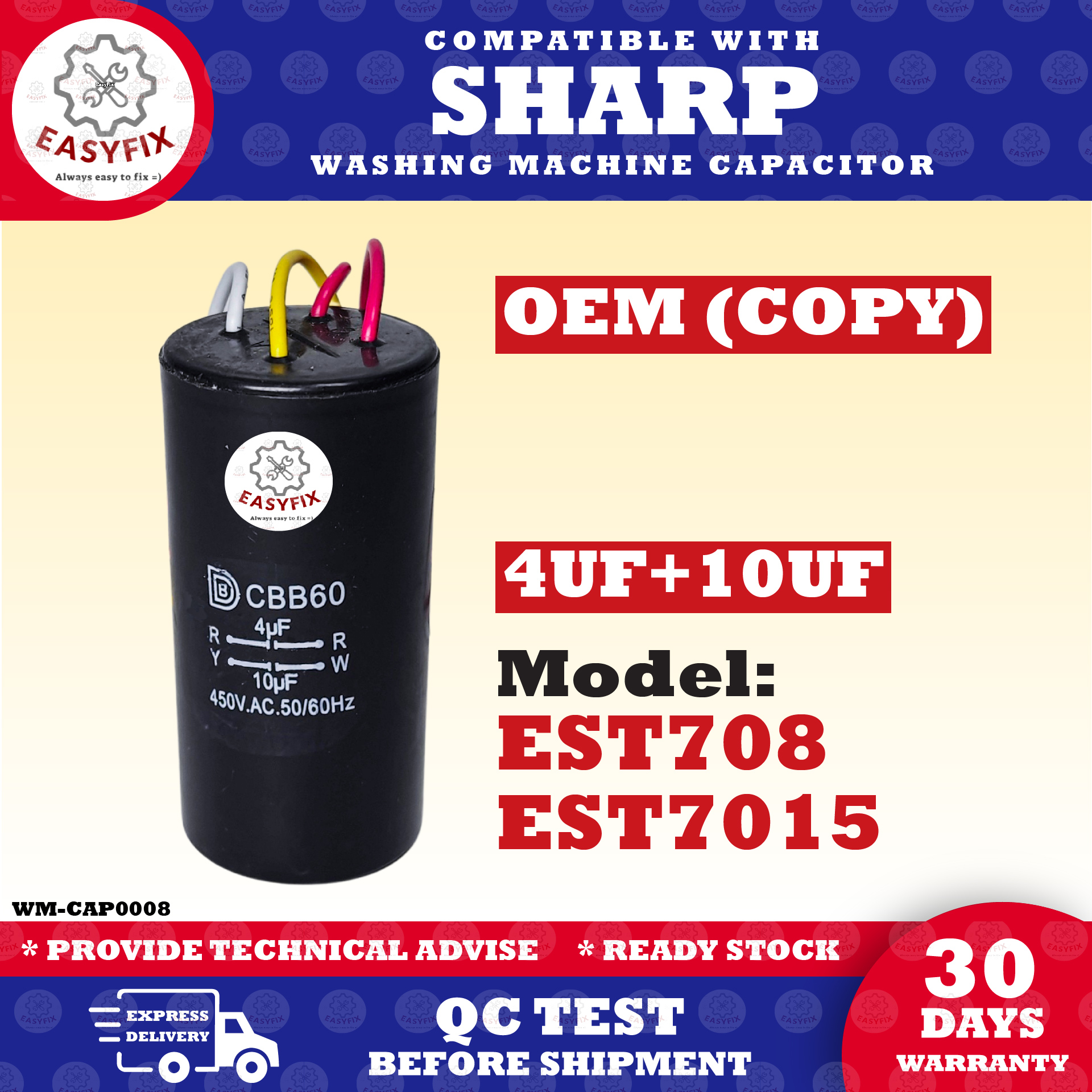EST708 / EST7015 COMPATIBLE WITH SHARP 4UF 10UF 2IN1 SPIN WASH ...