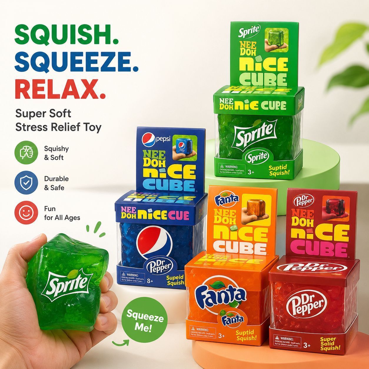 NeeDoh Nice Cube Slow Rise Fidget Cute Squishy Toy Stress Relief ...