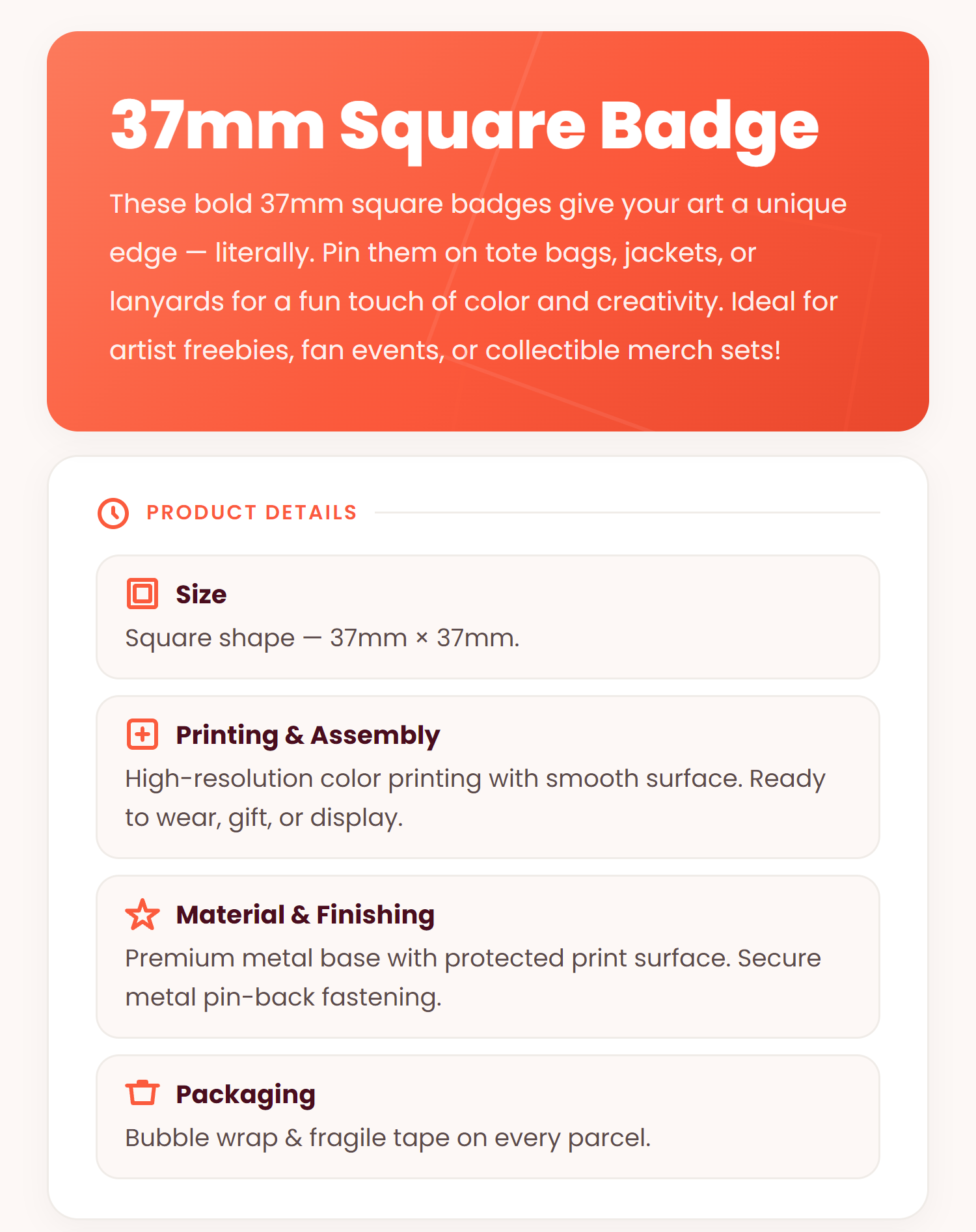 [Print-Own-Design] 37mm Square Button Badge / Customize Button Badge ...
