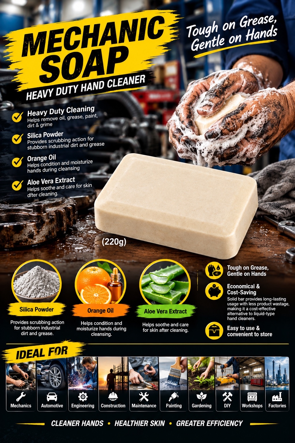Heavy Duty Hand Soap (3x220g) - Mechanic Soap, Degreaser Sabun Pencuci ...
