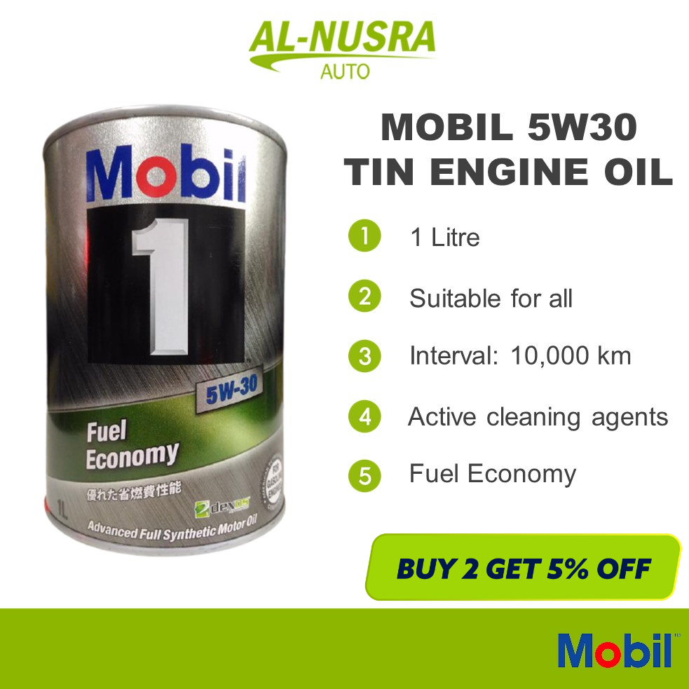 MOBIL 1 5W30 TIN ENGINE OIL 1L MINYAK HITAM FULLY SYNTHETIC 5W30